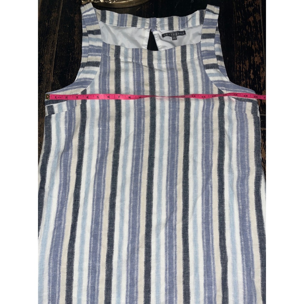 Sharagano Blue White Striped Linen Blend Sleeveless Shift Dress Size 14 - Picture 4 of 5
